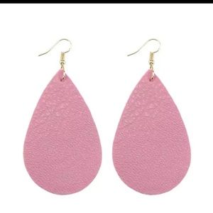 Double Sided Pink Leather Tear Drop Earrings